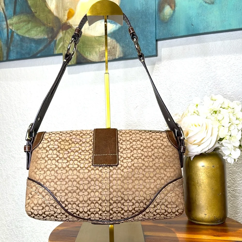 Coach Vintage Beige Brown Monogram Canvas With Brown Suede Soho Shoulder Bag - Picture 6 of 15